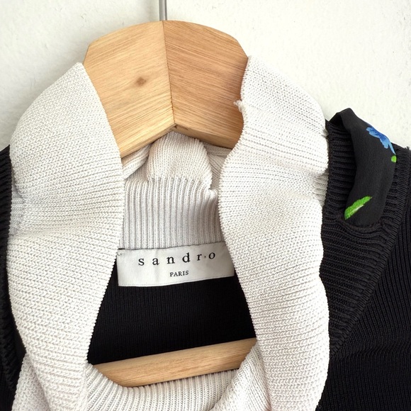 Sandro • Clemence Ruffle with Silk Scarf Collar Knit Dress in Black - Picture 11 of 14